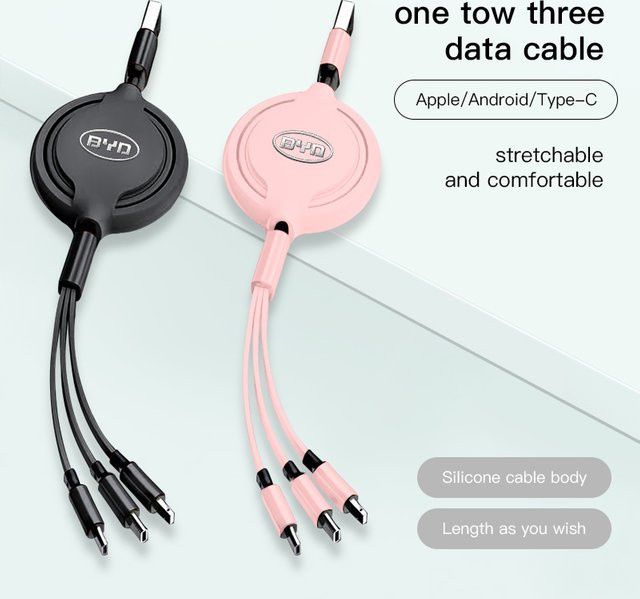 3 in 1 Skalierbares Auto-Datenkabel und Ladegerät für BYD Modelle in Schwarz - Bild 1