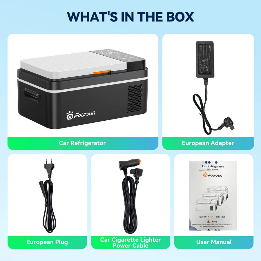 Foursun Tragbare Auto-Kühlbox in Schwarz mit Fast Cool Funktion bis -20°C für Camping und Reisen, 21L oder 25L Volumen, 12/24V DC & AC 100-240V - Bild 5