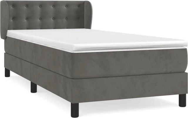 vidaXL Boxspringbett mit Matratze in Dunkelgrau aus Samt, Hybridbett mit Taschenfederkern, B/T/H: 100 x 200 x 103 cm - Bild 1