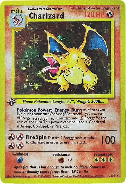 Bandai Pokémon Englische Spielkarten 1. Auflage Charizard Blastoise Venusaur Mewtwo Holo PTCG Spielkartensammlung - Bild 1
