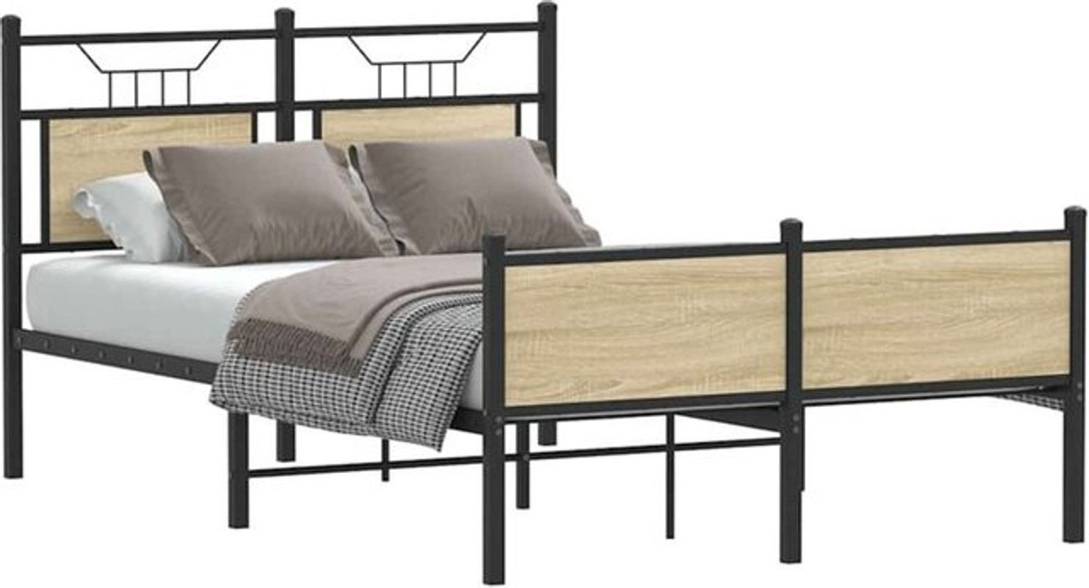 Vidaxl Bettgestell aus Holzwerkstoff und Metall im Industrial Design, Farbe Eiche Natur/Braun, B/T/H: 120 x 190 cm - Bild 1