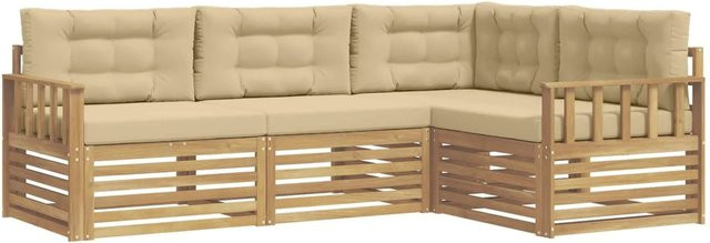 vidaXL Outdoor-Sofagarnitur in L-Form aus Akazienholz mit Kissen, Weiß und Beige - Bild 1