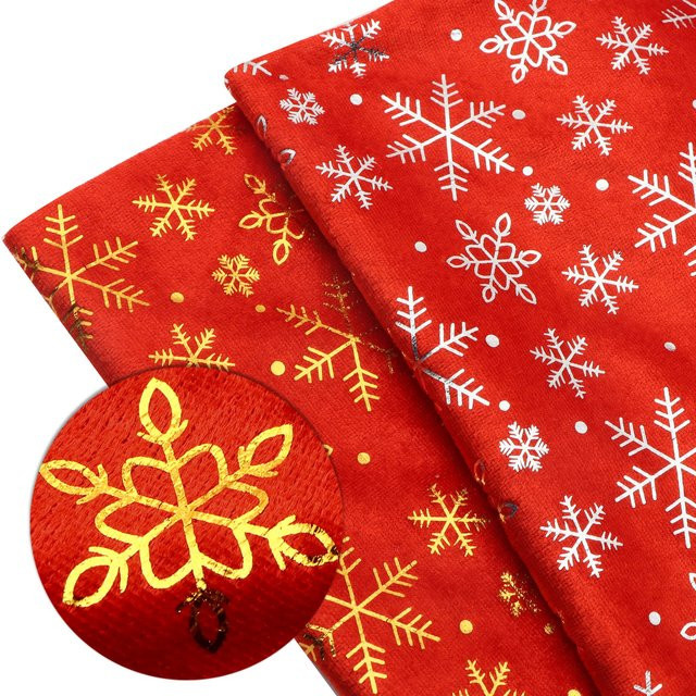 DUTRIEUX Samtstoff mit metallischen Schneeflocken in Rotgold für Weihnachtsdeko und DIY-Projekte, Breite: 149,86 cm, Länge: 49,99 cm - Bild 1