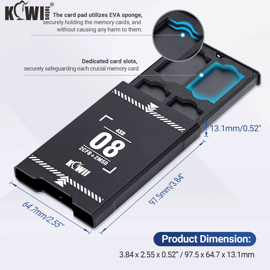 Kiwifotos Stoßfestes Aluminium Speicher Karten Etui mit Pop-up-Design für SD, Micro SD, CF Express Typ B und XQD in Schwarz - Bild 3