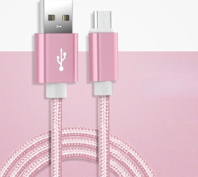 Langlebiges geflochtenes Nylon-Telefonladekabel für iPhone, USB-C und Micro-USB in Rose Gold, Länge: 3 m - Bild 1
