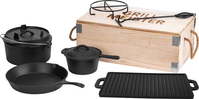 GRILLMEISTER Dutch Oven Set aus Gusseisen in Schwarz mit 5,52 l Volumen - Bild 1