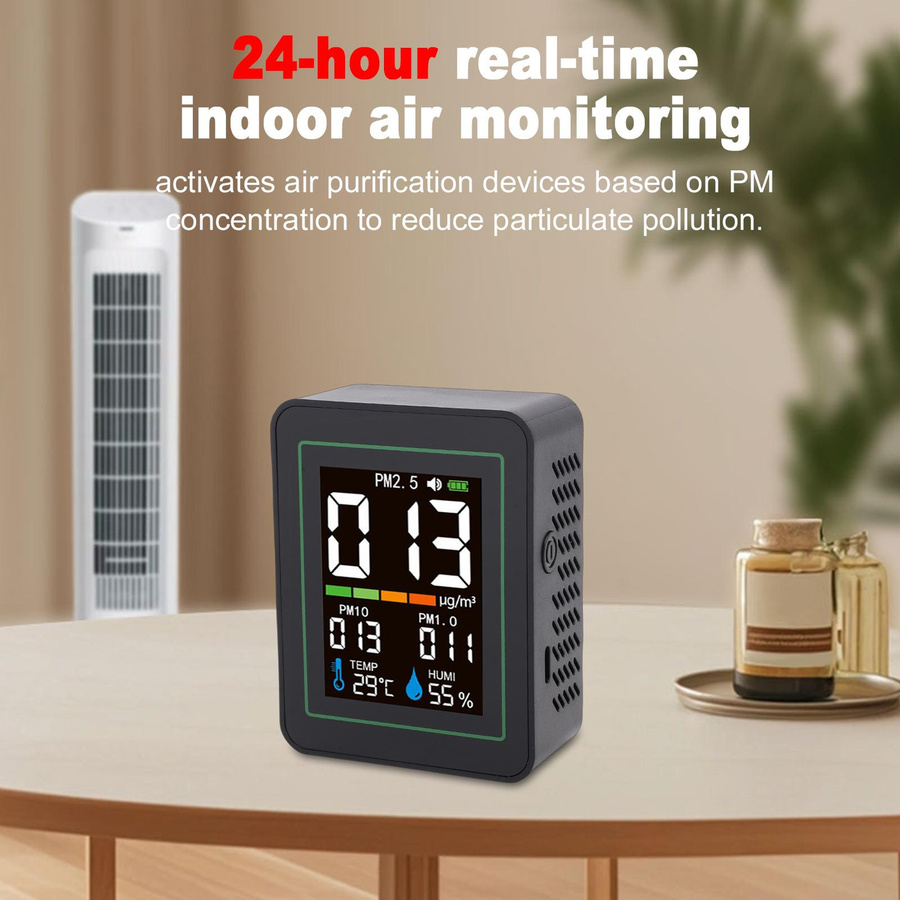 Musysh 5-in-1 Luftqualitätsmonitor mit LCD-Farbbildschirm und PM2.5 PM10 PM1.0 Detektor sowie Temperatur-Feuchtigkeitsmessgerät in Schwarz - Bild 3