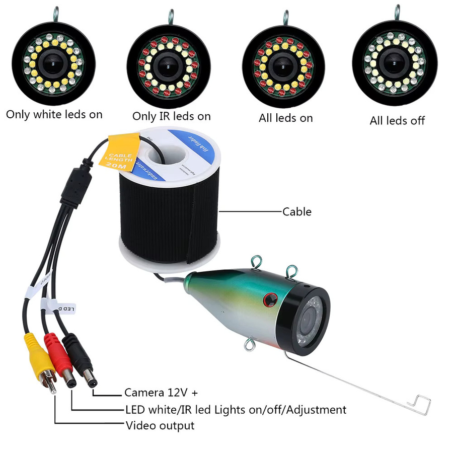 MOUNTAINONE Unterwasser Kamera Fischfinder mit 1080P Auflösung und 16GB Speicher inklusive 15 weiße und 15 IR LEDs für das Angeln - Bild 4
