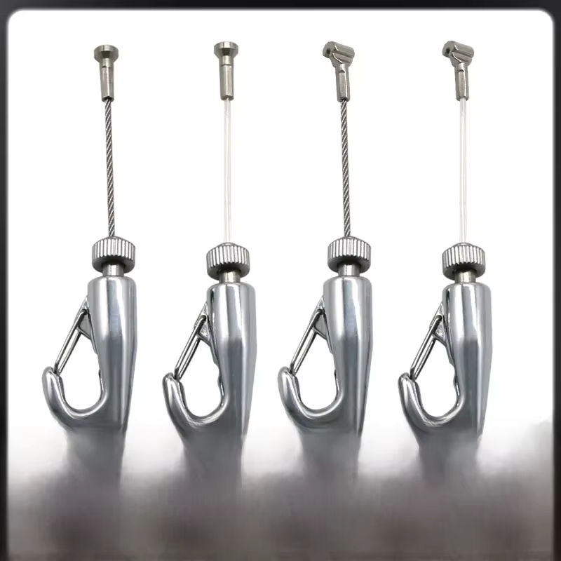 4er-Set lekefever T-förmige Kabelschlingen aus Edelstahldraht und Nylon mit verstellbarem Haken in Silber für Licht- und Foto-Aufhängungen - Bild 4