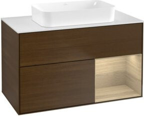 V&B Waschtischunterschrank Finion mit Wandbeleuchtung in Walnuss Veneer, Breite: 100 cm, Tiefe: 60,3 cm - Bild 1