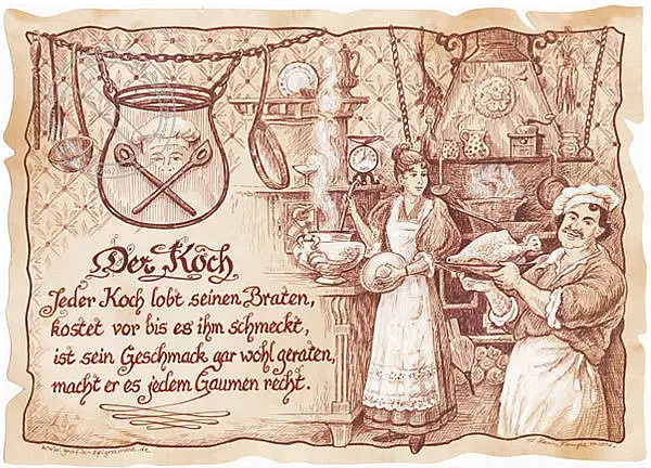 Vintage Zunftbild Koch als Poster auf Antikpapier in den Farben Braun, Schwarz und Multicolour im A4-Format - Bild 1