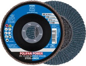PFERD TOOLS POLIFAN POWER Fächerscheibe PFC SG STEELOX Blau, Durchmesser: 115 mm, Bohrung: 22,23 mm, konisch, für Stahl und Edelstahl - Bild 1