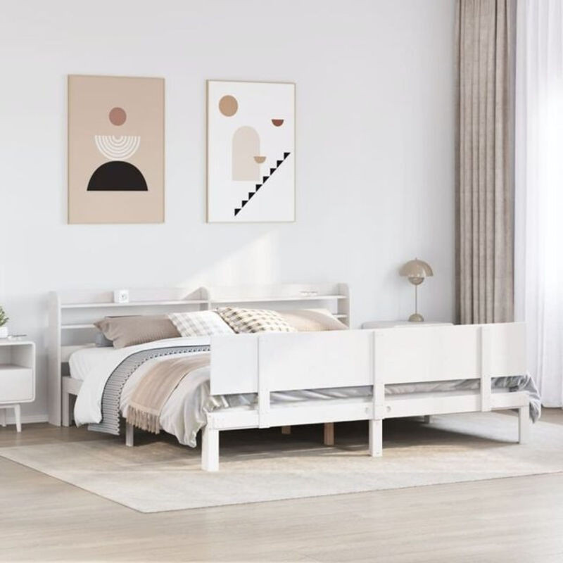 Massivholzbett Vidaxl in Weiß im Landhausstil aus Kiefer und Holzwerkstoff B/T/H: 200 x 200 x 210 cm - Bild 1