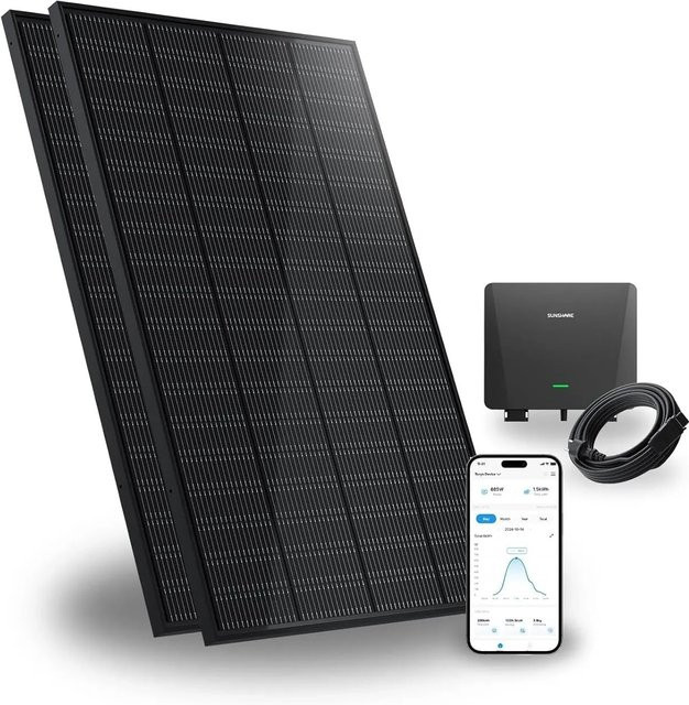 SUNSHARE Ray 400W Balkonkraftwerk Solarsystem in Schwarz ohne Halterung für Balkon, Terrasse oder Dach - Bild 1