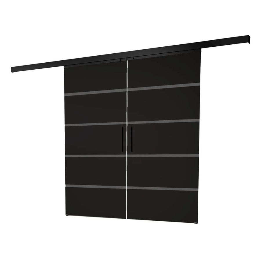 Inova Glasschiebetür Schwarz Blockstreifen aus Glas und Aluminium mit Stabgriff, B/H: 180,0 x 203,5 cm - Bild 2