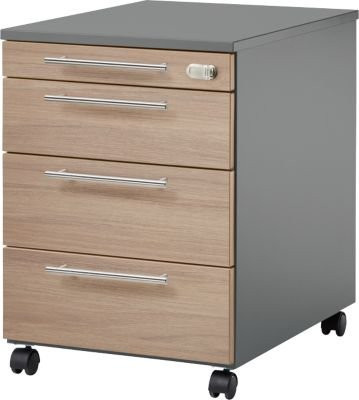 Schäfer Shop Select Rollcontainer Start Off 1233 mit 3 Schubladen und Utensilienauszug, Farbe Graphit/Eiche, B/T/H: 43,2 x 58,0 x 59,5 cm