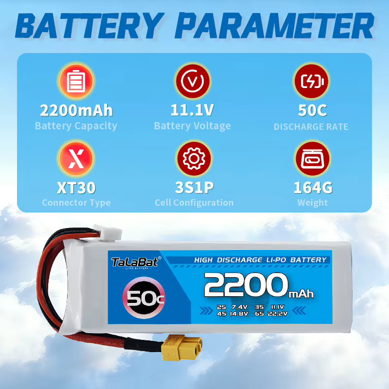 3er-Set TalaBat 3S Wiederaufladbare LiPo-Batterie 11,1V 2200mAh 50C mit XT60-Anschluss für RC-Trucks, Autos und FPV-Drohnen - Bild 4