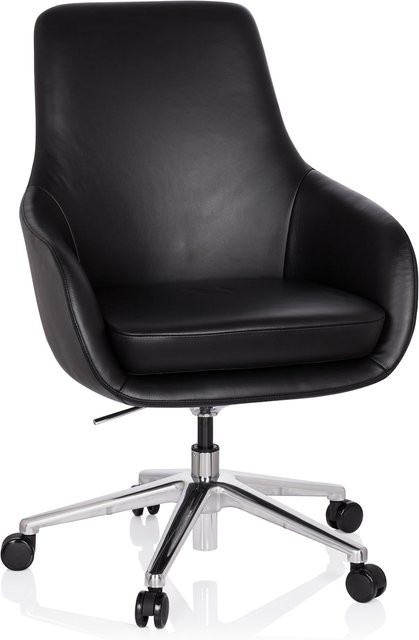 hjh OFFICE Profi Chefsessel BARENO in Schwarz aus Leder mit Armlehnen - Bild 1