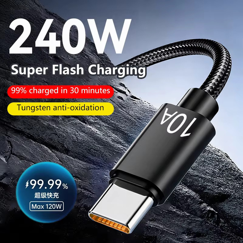 USB-C auf USB-C Schnellladekabel 240W PD Typ-C geflochtenes Ladekabel Schwarz - Bild 4
