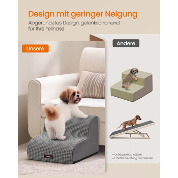 FEANDREA Hundetreppe aus Schaumstoff mit rutschfester Oberfläche und abnehmbarem Bezug, Hellgrau, M - Bild 2