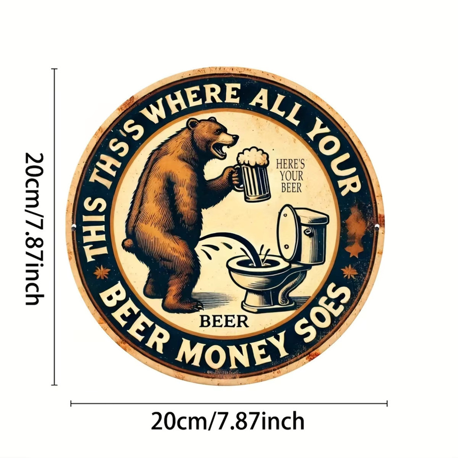 Potdemiel Vintage Aluminiumschild Alle Ihre Biergeld ist hier als rustikale Wanddekoration für Bar und Zuhause, B/H: 19,81 x 19,81 cm, Mehrfarbig - Bild 2
