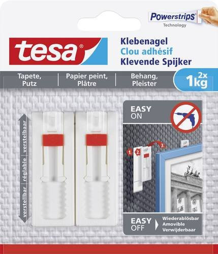 tesa Klebenagel für Tapete und Putz, verstellbar, Weiß, 2 Stück - Bild 1