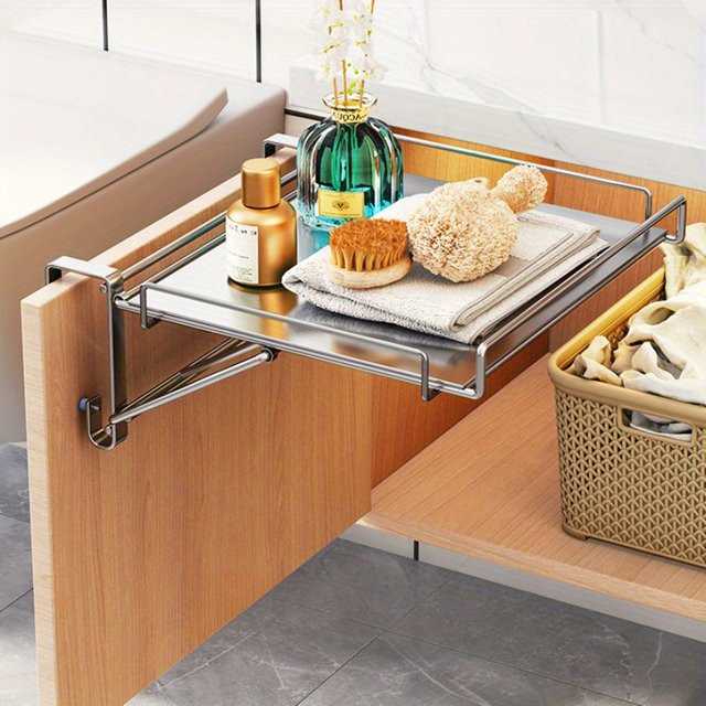 Untior Klappbares Arbeitsplattenregal aus Edelstahl in Silber, platzsparendes Wandregal ohne Bohren für Küche und Badezimmer - Bild 1