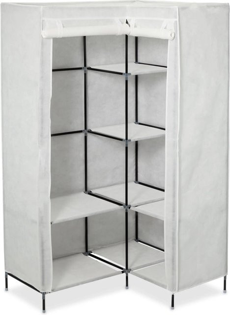 Relaxdays Eckkleiderschrank aus Stoff in Weiß, faltbar mit Kleiderstange und Regalböden, H x B x T: 169 x 100 x 83 cm - Bild 1