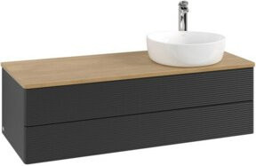 V&B Waschtischunterschrank Antao mit Frontstruktur in Eiche Honig und Schwarz lackiert, B/T/H: 120 x 50 x 50 cm - Bild 1