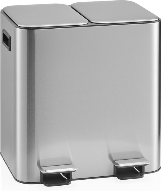 hjh OFFICE Mülleimer Clean 10 aus Eisen, pulverbeschichtet, Silber, mit Pedal und Fingerabdruckschutz - Bild 1