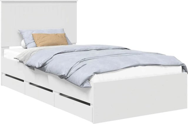vidaXL Bettrahmen mit Schubladen aus Holzwerkstoff in Weiß, B/T/H: 100 x 200 x 30,73 cm - Bild 1