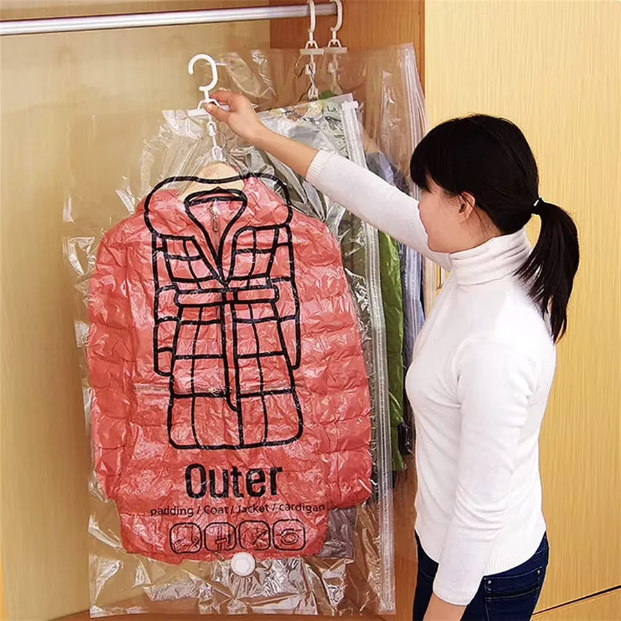 APWIKOGER Hängende Vakuumbeutel Kleidung Organizer, Staubdichte Kompressionsbeutel für Kleiderschrank und Bettzeug, transparent - Bild 3