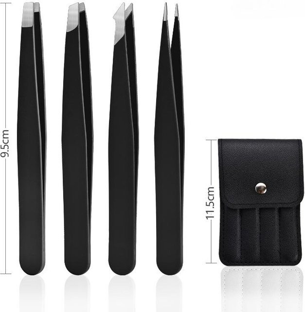 OTRESS Augenbrauen- & Wimpernpinzett Pflege-Set, 4 Stück, schwarz - Bild 1