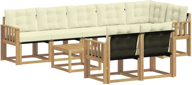 vidaXL Outdoor-Sofagarnitur 9-tlg. aus Akazienholz mit Kissen in Weiß und Beige - Bild 1