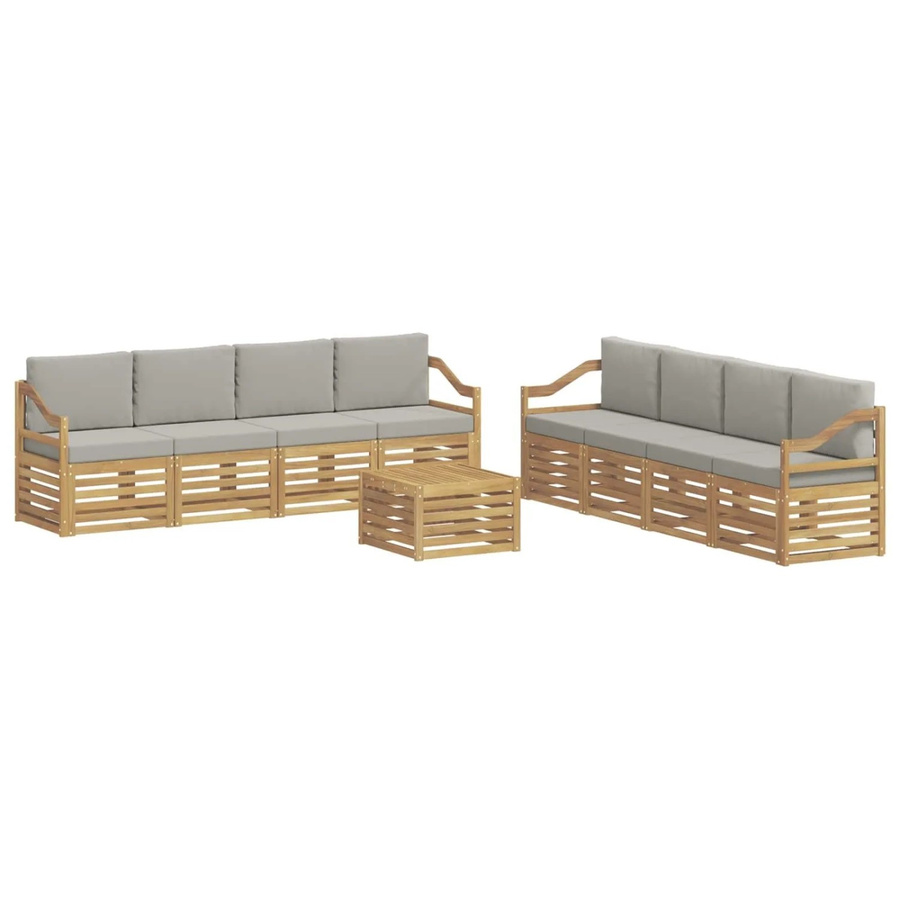 vidaXL Sofagarnitur aus Massivholz Akazie in Grau mit Latten-Design und Polsterkissen - Bild 2