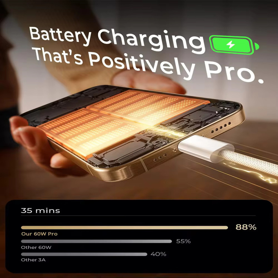 Geflochtenes USB-C Kabel für iPhone 17 16 Pro 15 Max und andere Geräte mit 60W PD Schnellladung in Grau - Bild 3
