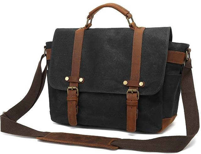 JMG Bags Canvas Laptop-Tasche für 15 Zoll, wasserdichte Business Aktentasche und Schultertasche, schwarz - Bild 1