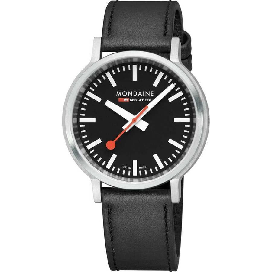 Mondaine Herrenuhr, Quarz, Edelstahl, 41 mm, Leder, Schwarz, 3 ATM - Bild 8