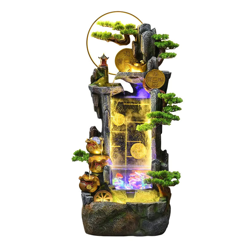 HYS Steingarten-Fischbeckenbrunnen mit LED-Licht als orientalisches Wasserornament für Wohnzimmer und Büro - Bild 2
