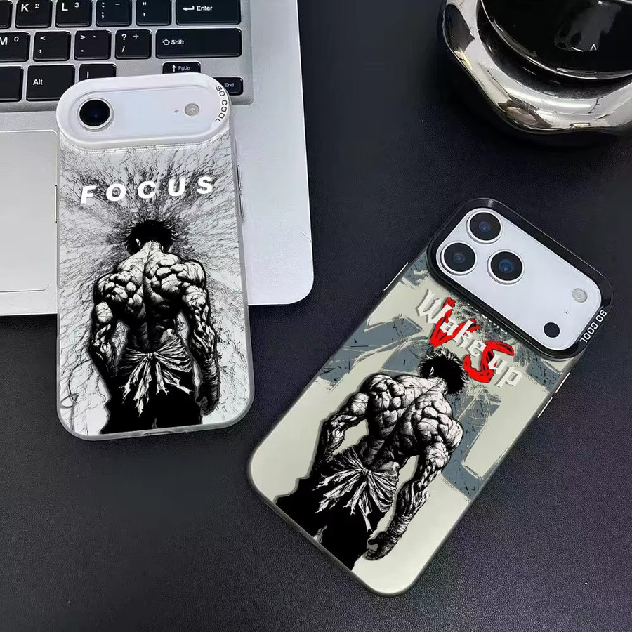 H-Hanma Baki Anime Gym Handyhülle für iPhone 11 bis 17 Pro Max in Schwarz und Multicolour mit Matte Laser Aurora Effekt und stoßfestem Schutz - Bild 2