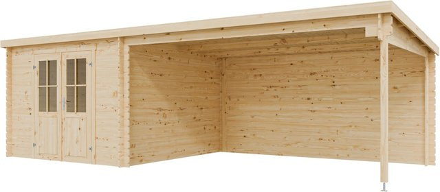 Lasita Gartenhaus St. Louis Log Cabin mit Anbaudach in Natur, Wandstärke 28 mm, B/T/H: 695 x 309 x 211 cm - Bild 1
