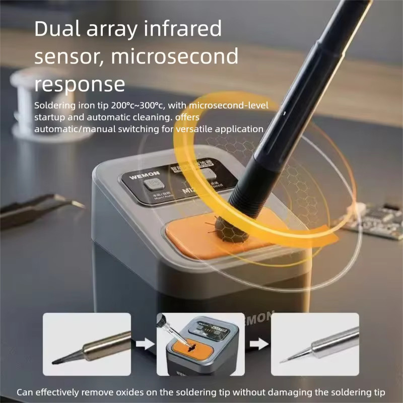 WEMON M12 Lötspitzenreiniger mit 3-Gang-Messingbürste in Gold für die intelligente und automatische Hochgeschwindigkeits-Reinigung ohne Wasser - Bild 3