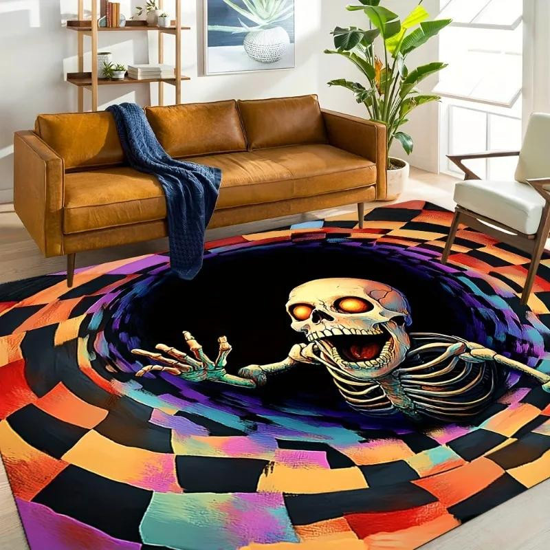 HGHT 3D-Bereichsteppich mit Skelett-Illusion und buntem Schachmuster, rutschfest und waschbar, B/B: 40 x 60 cm - Bild 2
