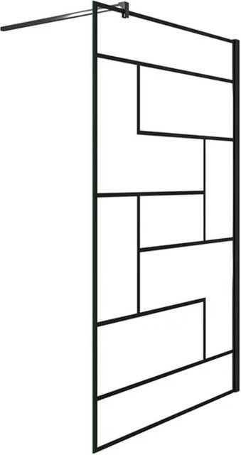 Duschparadies Walk-in Duschwand mit Gitter-Glasdekor und Stabilisator, Schwarz, B: 80 cm, H: 200 cm, 8mm Nano-Glas - Bild 1