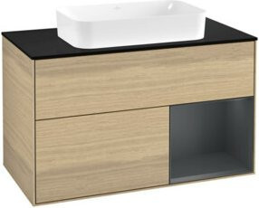 V&B Waschtischunterschrank Finion mit Wandbeleuchtung in Beige und Eiche Lackiert, Breite: 100 cm, Tiefe: 60,3 cm - Bild 1