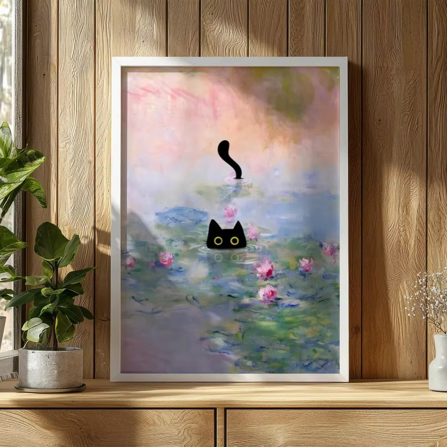 SHENCHEN Claude Monet Seerosen-Katzen Poster als mehrfarbige Wandkunst aus Papier - Bild 2