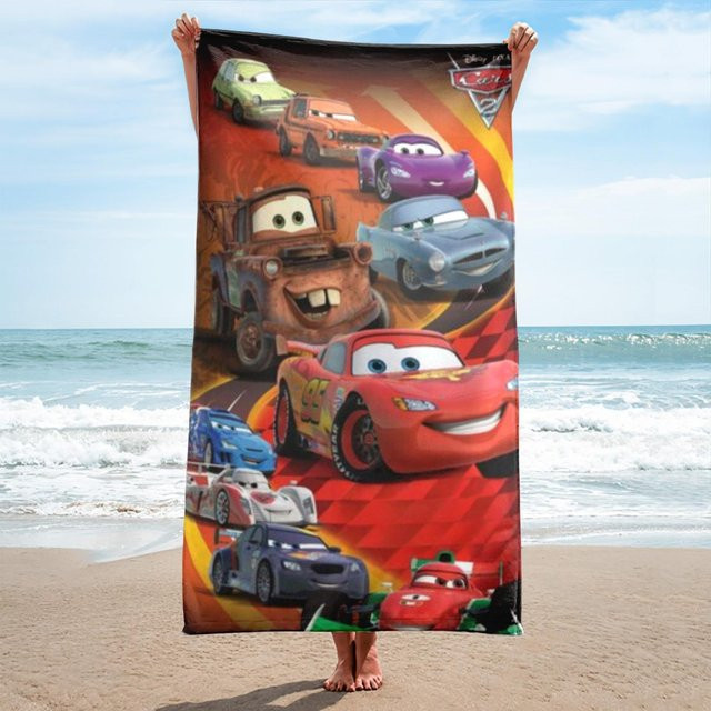 Strandtuch Ka Chen Muda mit Rennauto-Motiv, Farbe: Rot, Weiß, Mehrfarbig, B: 50 cm, H: 100 cm - Bild 1