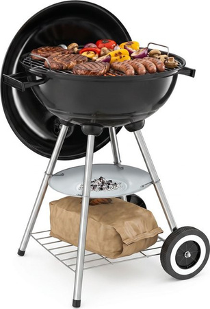 tectake Kugelgrill Holzkohlegrill in Schwarz und Silber mit abnehmbarer Ascheschale, regulierbarer Luftzufuhr und verchromtem Grillrost, B/T/H: 51,5 x 44,5 x 75 cm