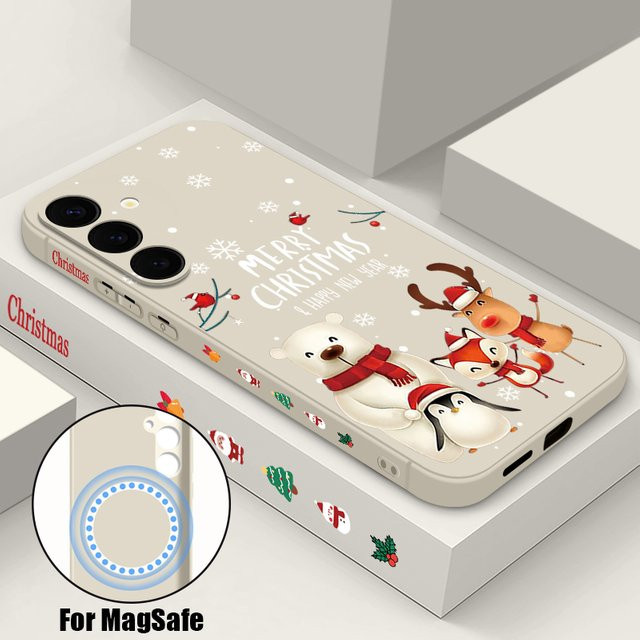Magnetische Softcover Handyhülle mit Weihnachts-Bär Design für Samsung Galaxy S25 S24 S23 S22 Ultra Plus S21 S20 FE kompatibel mit MagSafe drahtlosem Laden in Beige und Weiß - Bild 1