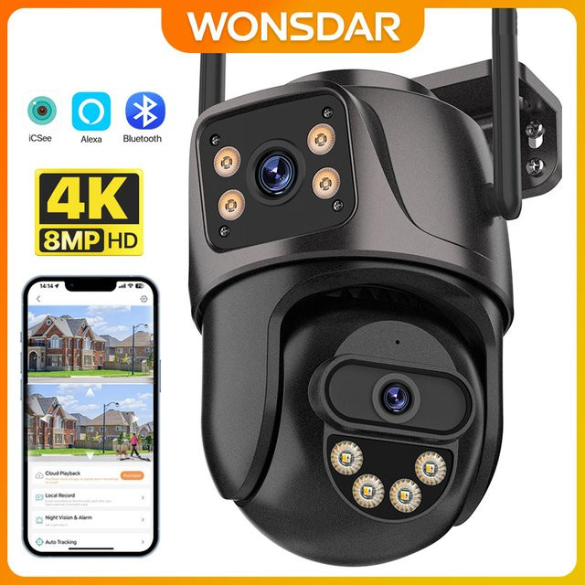 WONSDAR 4K PTZ WiFi IP Kamera mit Doppelobjektiv und Doppelbildschirm, Schwarz, HD Außenüberwachung mit Auto-Tracking und ICSee App-Anbindung - Bild 1